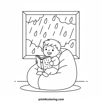 Cozy Corner Rainy Day Read - free printable coloring page