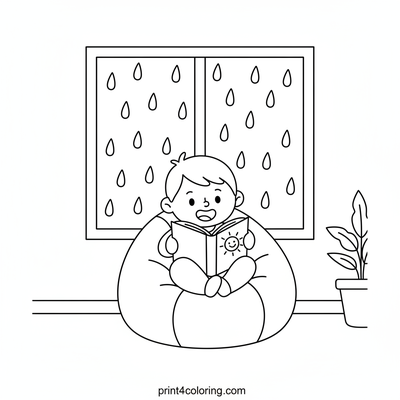 Cozy Rainy Day Reading Nook - free printable coloring page