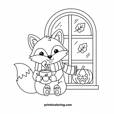 Cozy Fox's Autumn Cider Delight - free printable coloring page