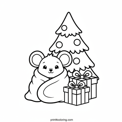 Cozy Christmas Mouse - free printable coloring page