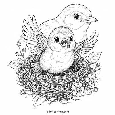 Sweet Baby Robin's Cozy Nest - free printable coloring page