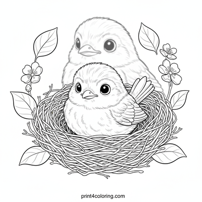 Snuggly Baby Robin's First Home - free printable coloring page