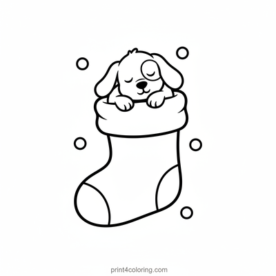 Sweet Dreams Puppy in a Christmas Stocking - free printable coloring page