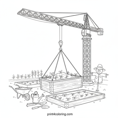 The Mighty Crane Community Garden Builder - free printable coloring page