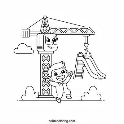 Happy Crane Builds a Slide - free printable coloring page