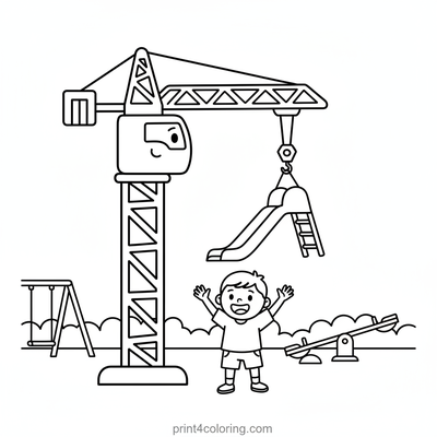 The Friendly Crane Builds a Playground - free printable coloring page