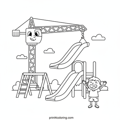 Building Fun with the Friendly Crane - free printable coloring page