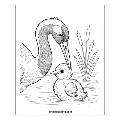 Gentle Crane Family Lakeside Stroll - free printable coloring page