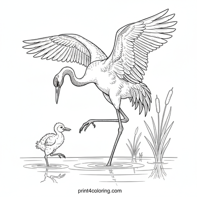 Lakeside Crane Family Adventure - free printable coloring page