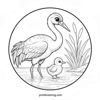 Lakeside Serenity: Crane Family Stroll - free printable coloring page