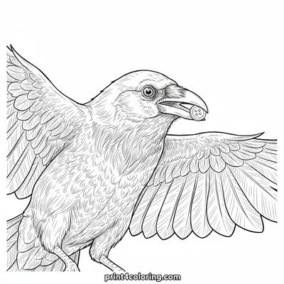 Majestic Crow's Treasure Flight - free printable coloring page