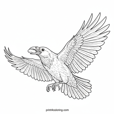 Majestic Crow's Shiny Treasure Flight - free printable coloring page