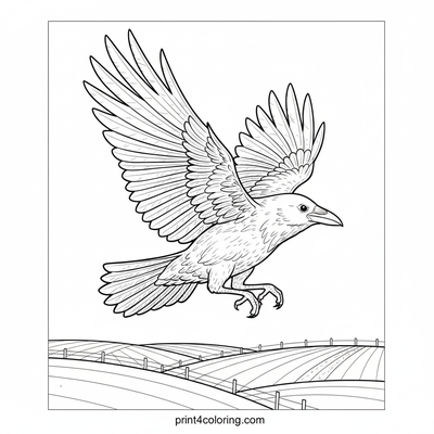 Soaring Sentinel: Dynamic Crow Flight - free printable coloring page