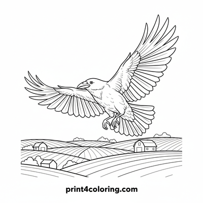 Majestic Crow's Dynamic Flight - free printable coloring page