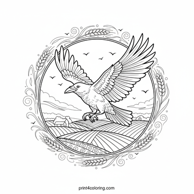 Majestic Crow Soaring Over Golden Fields - free printable coloring page