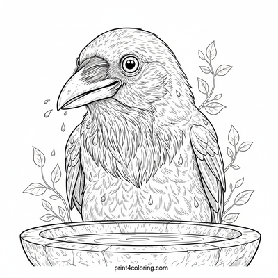 Curious Crows at the Classic Bird Bath - free printable coloring page