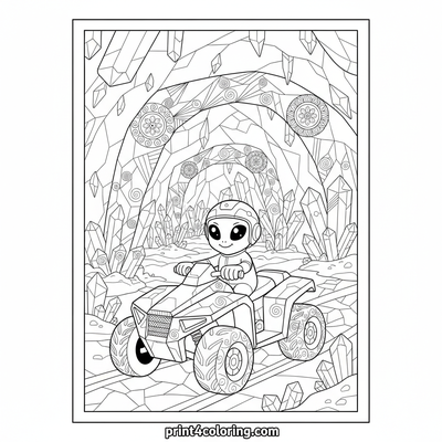 Crystal Cave Quad Expedition: Cosmic Crystal Quest - free printable coloring page