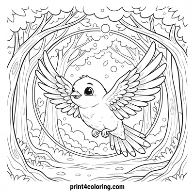 Sun-Dappled Cuckoo's Forest Flight - free printable coloring page