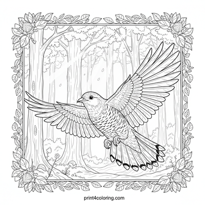 Majestic Cuckoo's Forest Flight - free printable coloring page