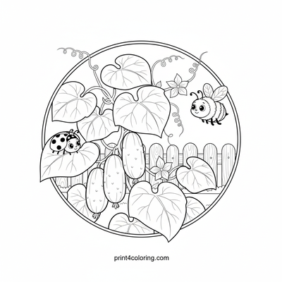 Vibrant Vine Life: A Cucumber Garden Scene - free printable coloring page
