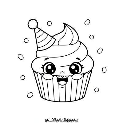 Cupcake's Silly Hat Party - free printable coloring page
