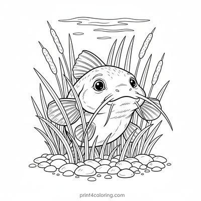 Curious Little Catfish Peeking Through Reeds - free printable coloring page