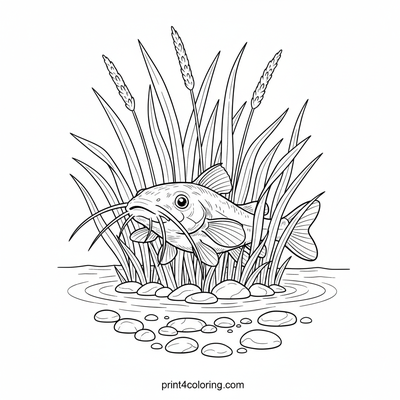 Curious Catfish's River Hideout - free printable coloring page