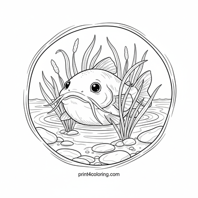 Curious Baby Catfish in the Reeds - free printable coloring page