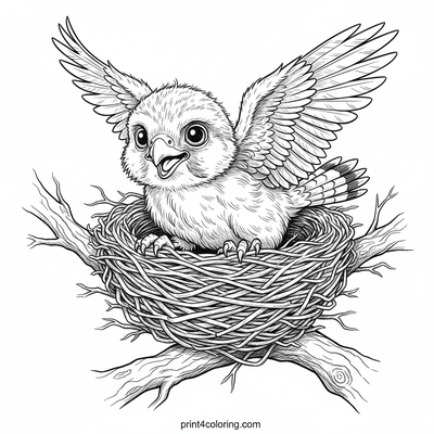 Curious Falcon Fledgling's Cozy Nest - free printable coloring page