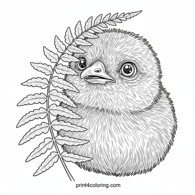 Curious Baby Kiwi Bird's Forest Peek - free printable coloring page