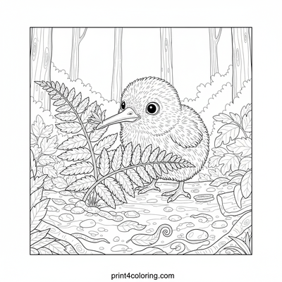 Curious Kiwi Chick's Forest Hideout - free printable coloring page