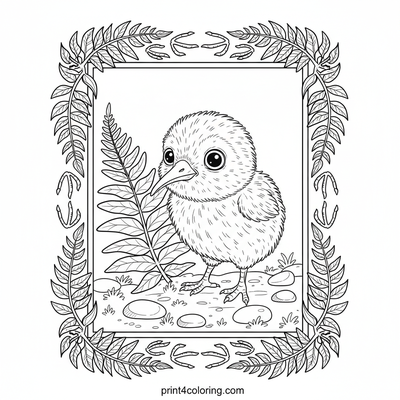 Curious Kiwi Chick in the Fern Forest - free printable coloring page
