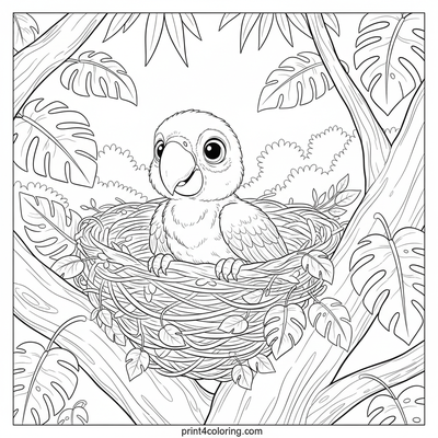 Baby Macaw's Rainforest Peek - free printable coloring page