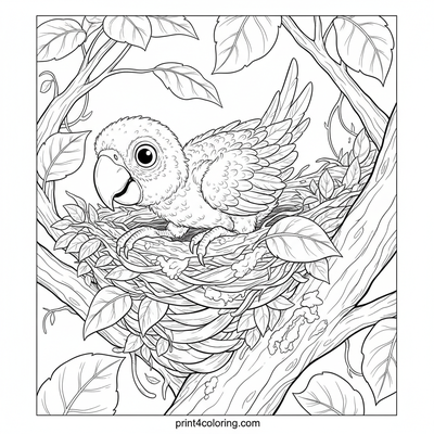 Curious Nestling: Baby Macaw's Rainforest Peek - free printable coloring page