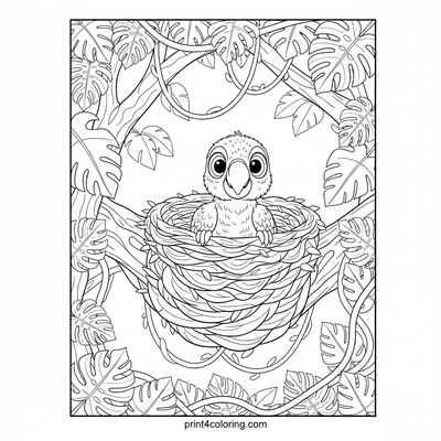 Curious Macaw Chick's Rainforest Nest - free printable coloring page