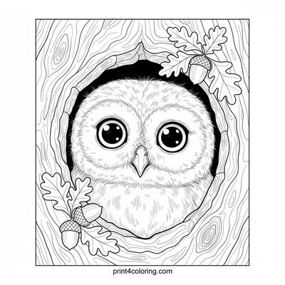 Curious Baby Owl's Cozy Hideaway - free printable coloring page