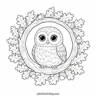 Curious Baby Owl's Cozy Tree Home - free printable coloring page