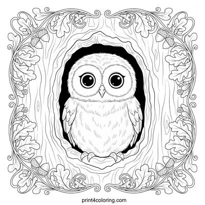 Curious Baby Owl's Cozy Tree Home - free printable coloring page