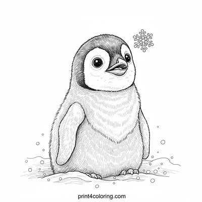 A Tiny Wonder: Baby Penguin Meets Snowflake - free printable coloring page