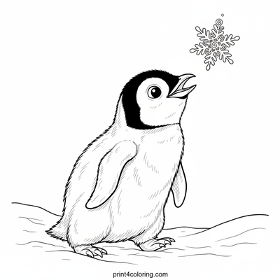 Baby Penguin's First Snowflake - free printable coloring page