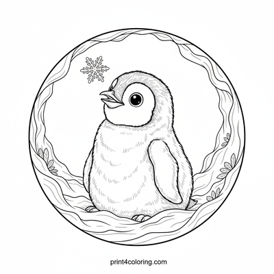 Curious Baby Penguin's First Snowflake - free printable coloring page