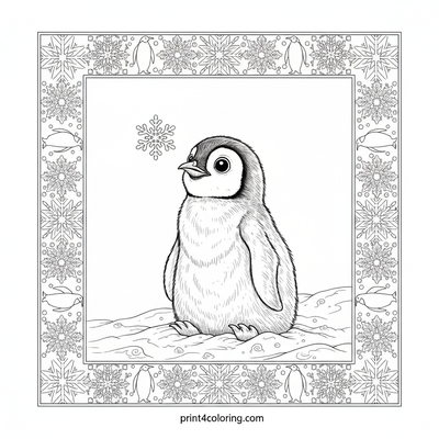 Baby Penguin's First Snowflake Wonder - free printable coloring page