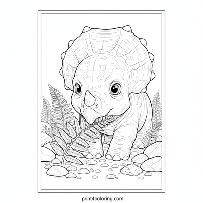 Curious Baby Triceratops' Ferny Discovery - free printable coloring page