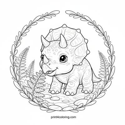 Little Triceratops' Ferny Adventure - free printable coloring page