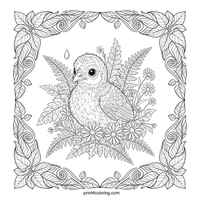 Curious Poult in the Dewdrop Meadow - free printable coloring page