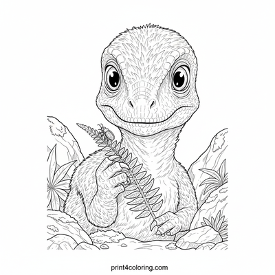 Curious Baby Velociraptor's First Discovery - free printable coloring page