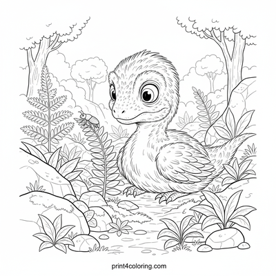 Baby Velociraptor's Prehistoric Peek - free printable coloring page