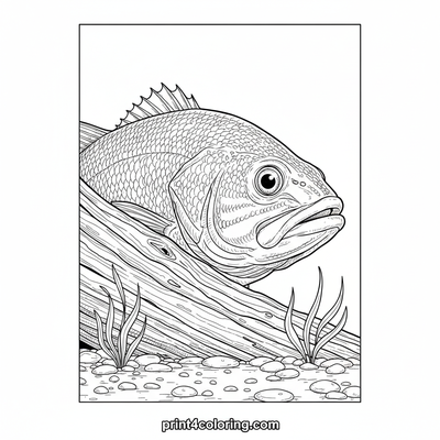 Curious Bass's Underwater Peek - free printable coloring page