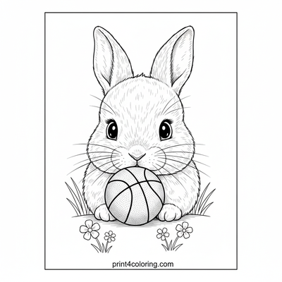 Curious Bunny's Mini Basketball Discovery - free printable coloring page