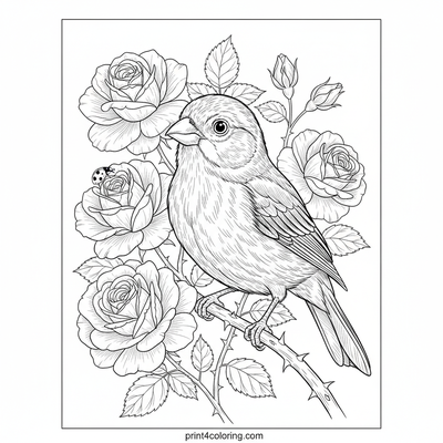 Curious Canary's Rose Garden Discovery - free printable coloring page